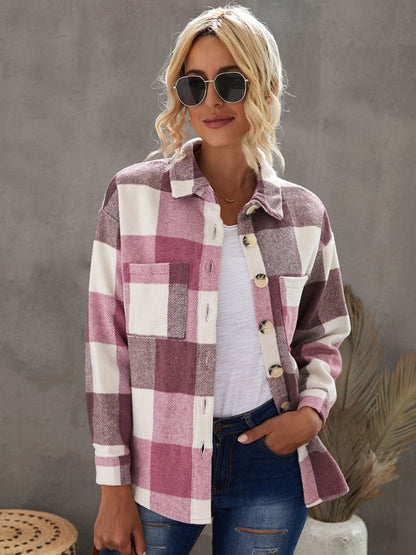 Plaid Shirt Women's New Breasted Pocket Casual Jacket Women