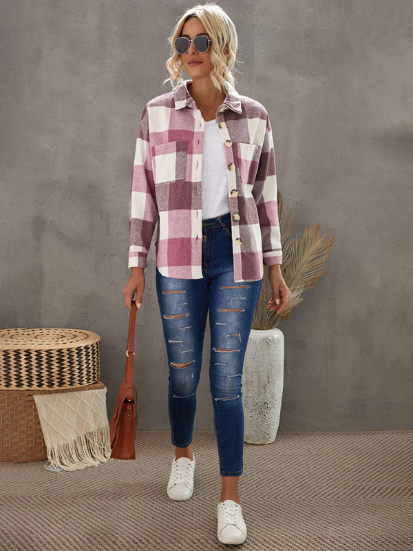 Plaid Shirt Women's New Breasted Pocket Casual Jacket Women