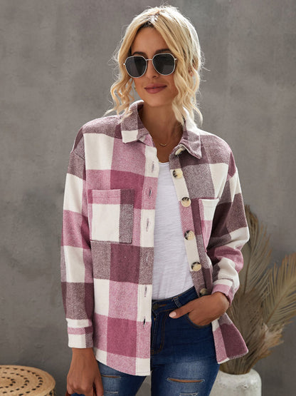 Plaid Shirt Women's New Breasted Pocket Casual Jacket Women