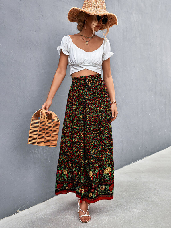 New casual holiday high waist floral long skirt