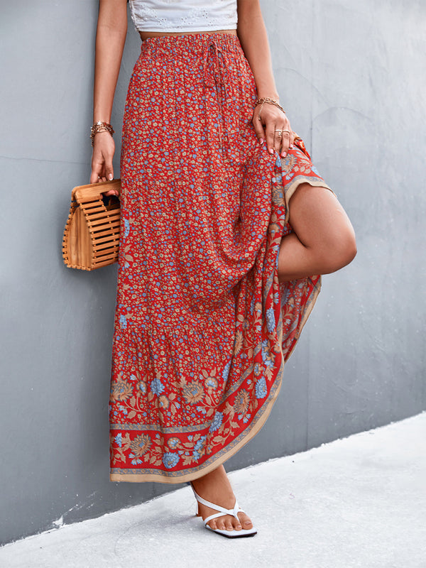 New casual holiday high waist floral long skirt