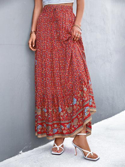 New casual holiday high waist floral long skirt