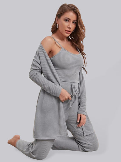 Loungewear Women's Waffle Knit Long Three-Piece Suit