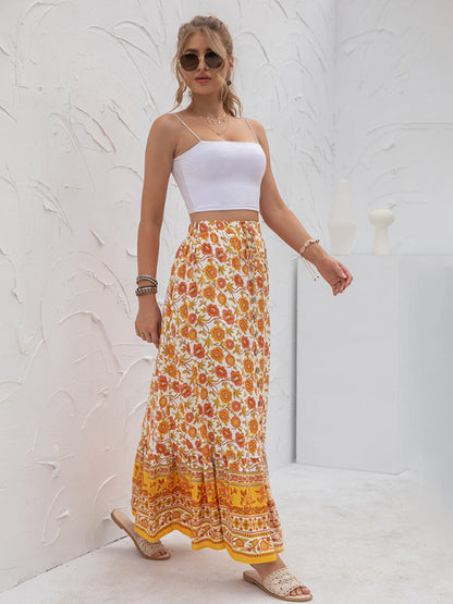 Women's New Arrival High Waist Printed Breasted Button Slit Skirt