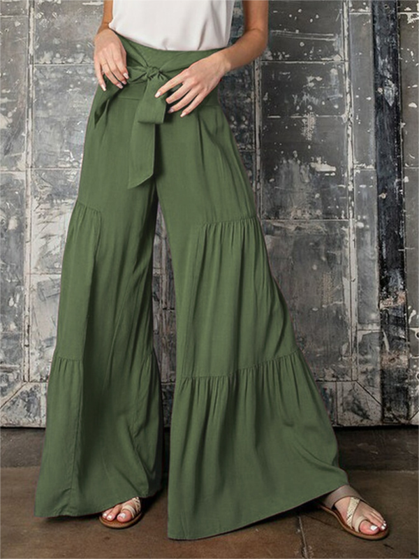 Women's woven strap elastic waist this kind of wide-leg A-type casual trousers