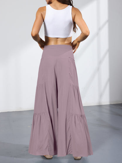 Women's woven strap elastic waist this kind of wide-leg A-type casual trousers