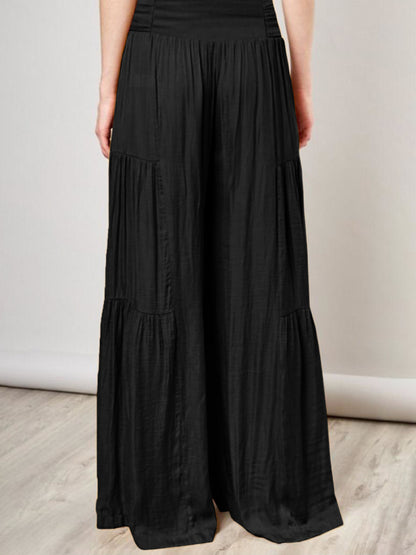 Women's woven strap elastic waist this kind of wide-leg A-type casual trousers