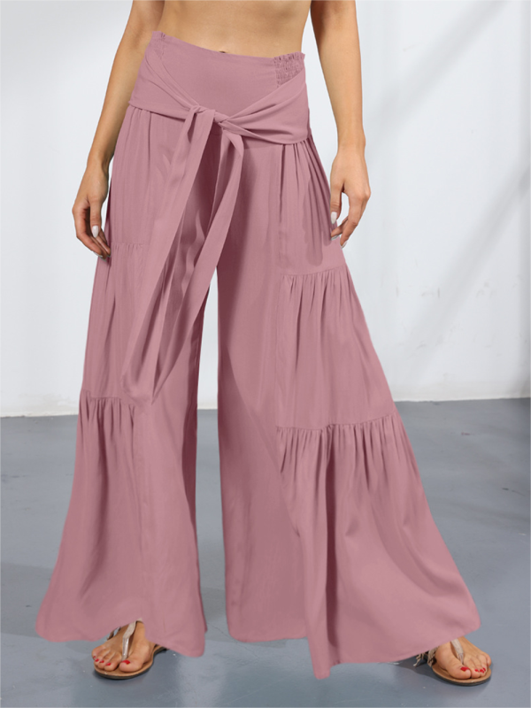 Women's woven strap elastic waist this kind of wide-leg A-type casual trousers