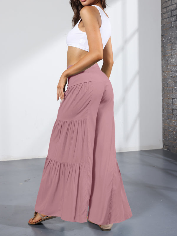 Women's woven strap elastic waist this kind of wide-leg A-type casual trousers