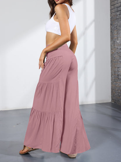 Women's woven strap elastic waist this kind of wide-leg A-type casual trousers