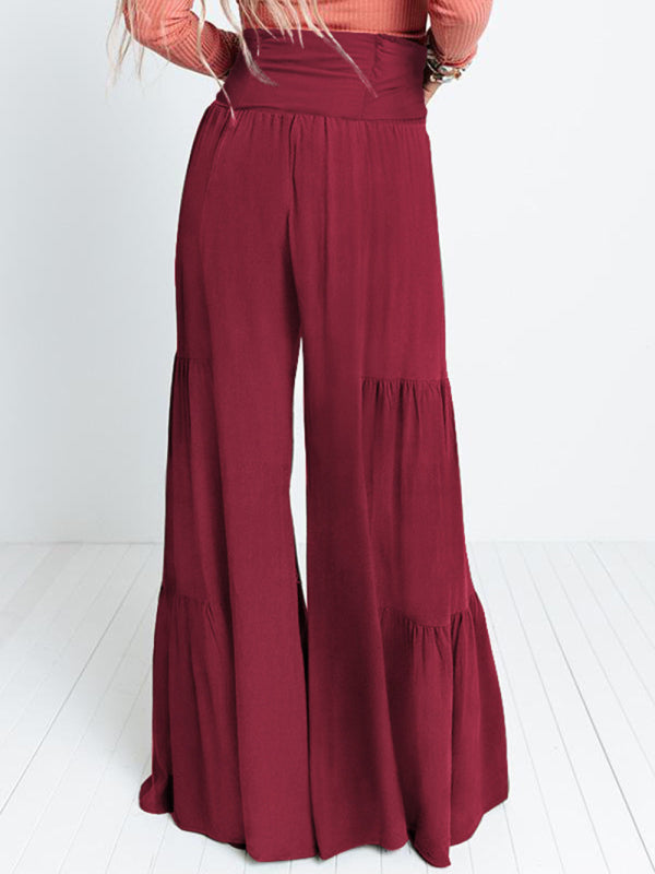 Women's woven strap elastic waist this kind of wide-leg A-type casual trousers