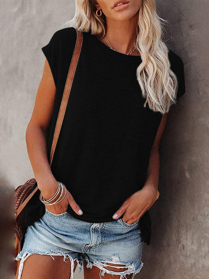 Women's Tops Solid Color Pocket Off Shoulder Round Neck Short Sleeve Women's T-Shirt