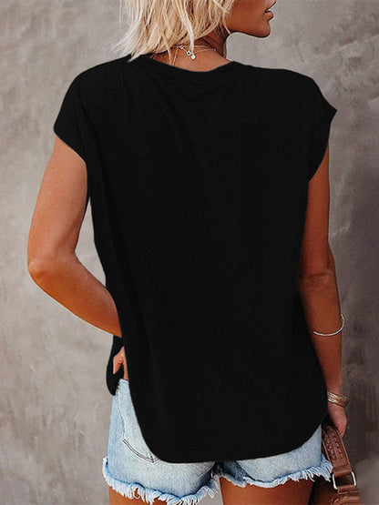 Women's Tops Solid Color Pocket Off Shoulder Round Neck Short Sleeve Women's T-Shirt