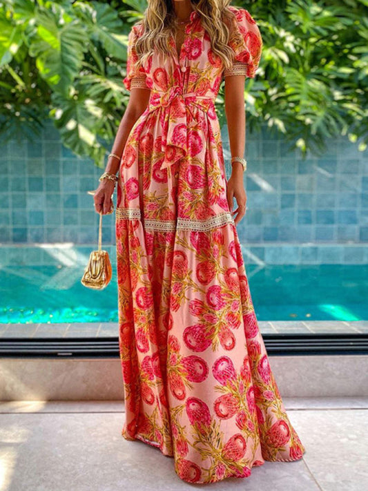 Women's Bohemian Floral Print Midi Dress