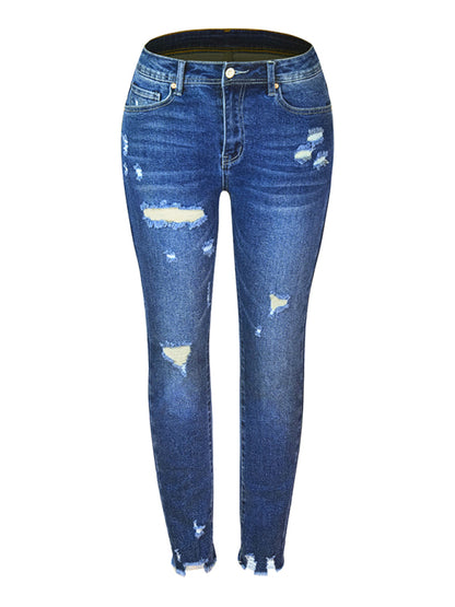 Straight Washed Frayed Tassel Slim High Elastic Skinny Jeans
