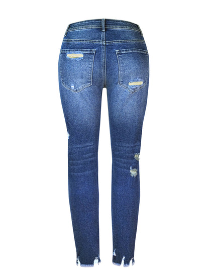 Straight Washed Frayed Tassel Slim High Elastic Skinny Jeans