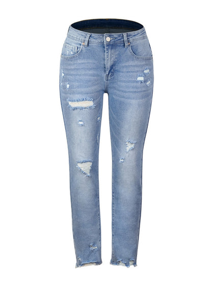 Straight Washed Frayed Tassel Slim High Elastic Skinny Jeans