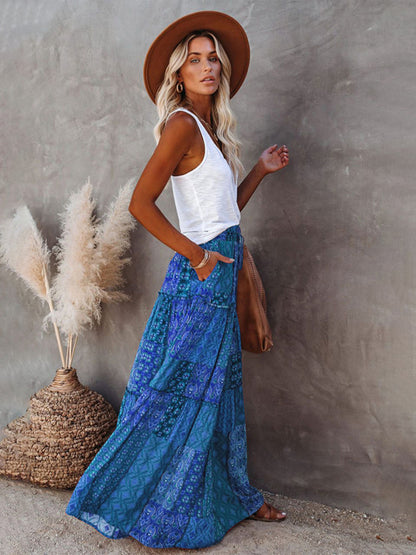 New Bohemian style skirt European and American loose casual high waist long skirt