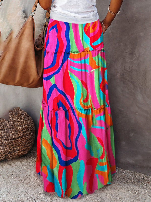 New Bohemian style skirt European and American loose casual high waist long skirt