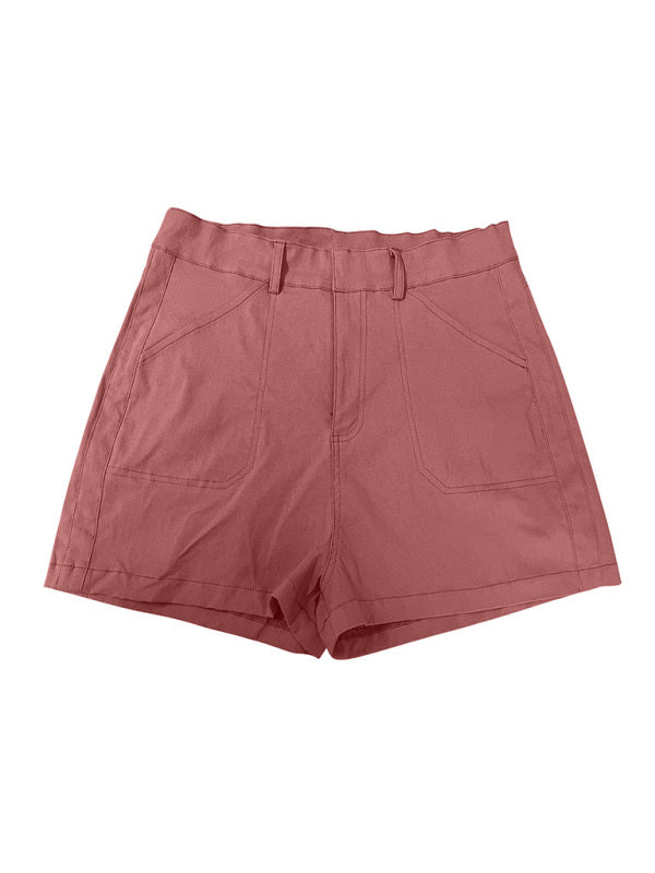 New fashion all-match women's high elastic twill large pocket solid color casual shorts