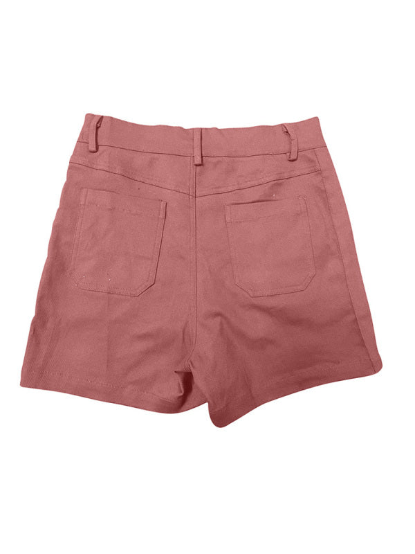 New fashion all-match women's high elastic twill large pocket solid color casual shorts