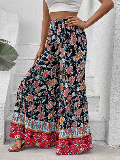 New floral fashion flared wide-leg pants