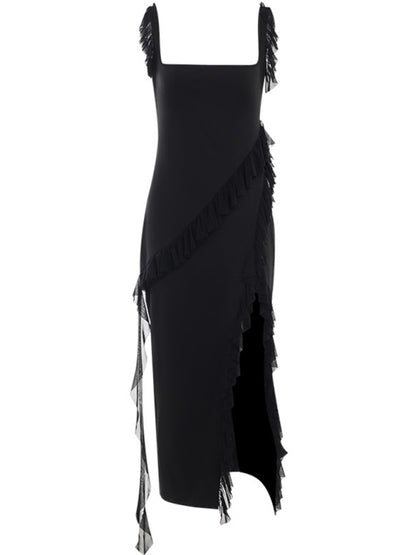 New Spice Girl Slim Height Slit Ribbon Sexy Sling Dress