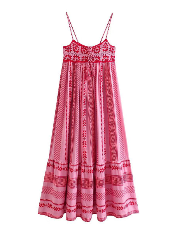 Crochet patchwork knitted ethnic style slip dress