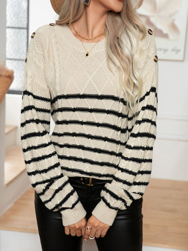 Knitted Striped Long Sleeve Pullover Sweater