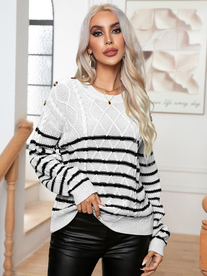 Knitted Striped Long Sleeve Pullover Sweater