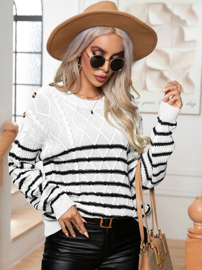 Knitted Striped Long Sleeve Pullover Sweater