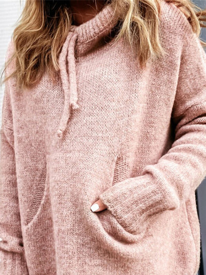 Women's Knitted Hoodie Kangaroo Pocket Casual Knitwear