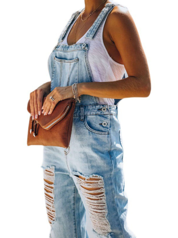 casual ripped mid-waist denim jumpsuit