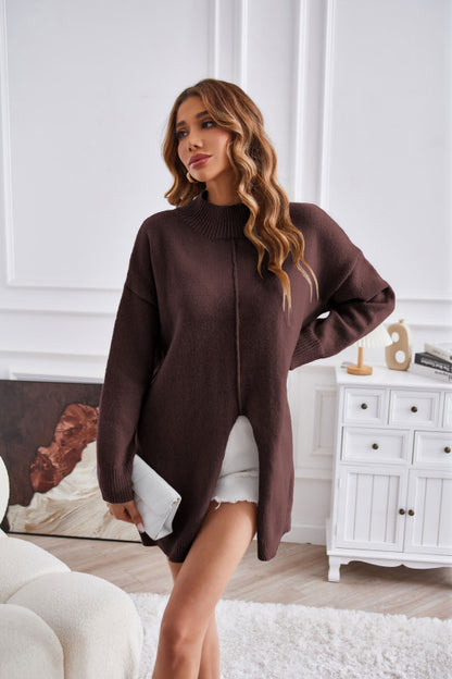 Women's half turtleneck slit pullover sweater