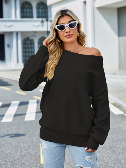 Women's casual one-shoulder loose casual sweater