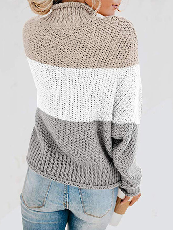 Women's turtleneck long sleeve thick line color matching turtleneck pullover