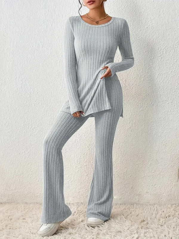 Women's casual slim side slit knitted two-piece set