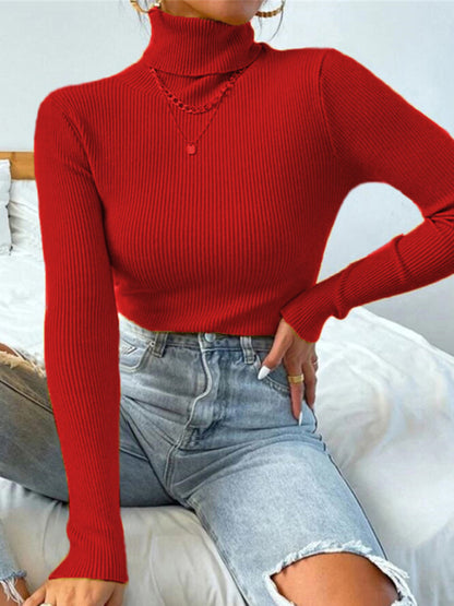 Women's Christmas turtleneck tight knit top