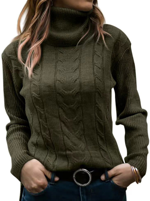 New Women's Solid Color Turtleneck Sweater Retro Long Sleeve Sweater