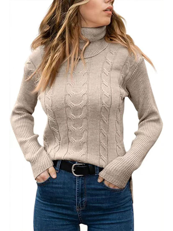 New Women's Solid Color Turtleneck Sweater Retro Long Sleeve Sweater