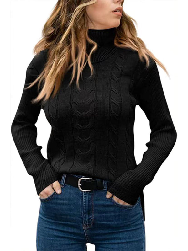 New Women's Solid Color Turtleneck Sweater Retro Long Sleeve Sweater