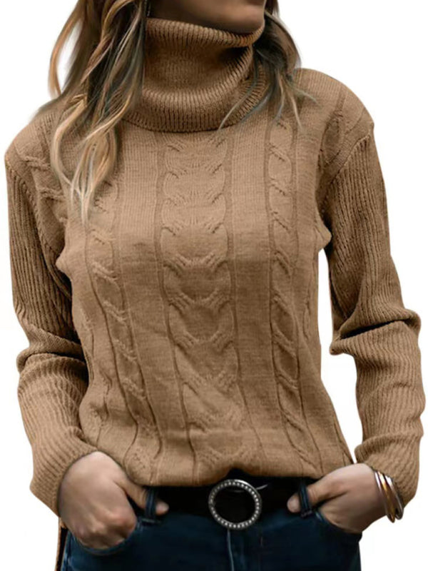 New Women's Solid Color Turtleneck Sweater Retro Long Sleeve Sweater