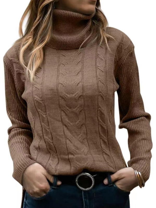 New Women's Solid Color Turtleneck Sweater Retro Long Sleeve Sweater