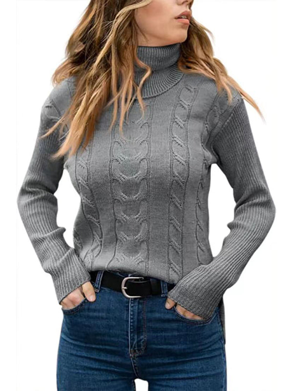 New Women's Solid Color Turtleneck Sweater Retro Long Sleeve Sweater