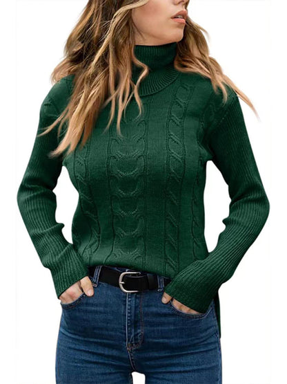 New Women's Solid Color Turtleneck Sweater Retro Long Sleeve Sweater