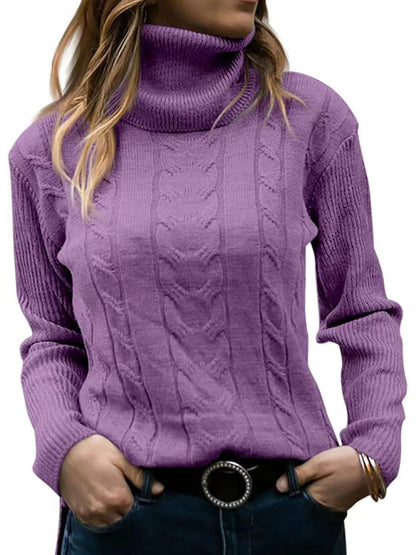 New Women's Solid Color Turtleneck Sweater Retro Long Sleeve Sweater