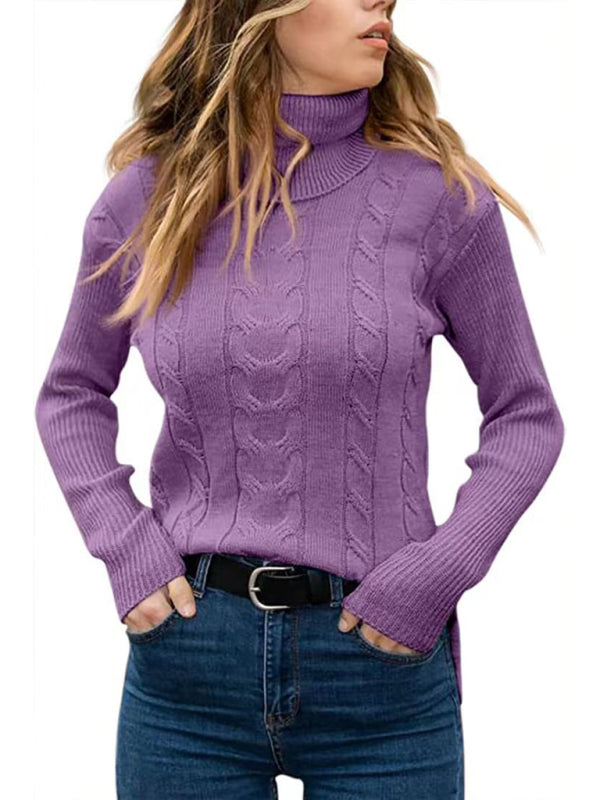 New Women's Solid Color Turtleneck Sweater Retro Long Sleeve Sweater