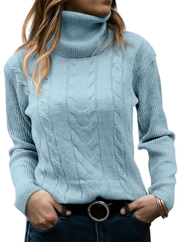 New Women's Solid Color Turtleneck Sweater Retro Long Sleeve Sweater