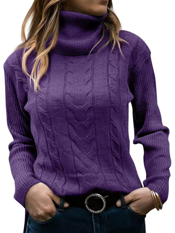 New Women's Solid Color Turtleneck Sweater Retro Long Sleeve Sweater