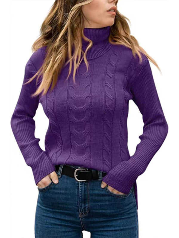 New Women's Solid Color Turtleneck Sweater Retro Long Sleeve Sweater